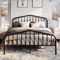 Sha Cerlin Queen Size Metal Platform Bed Frame With Victorian Style Wrought Iron-Art Headboard/Footboard, No Box Spring Required, Black