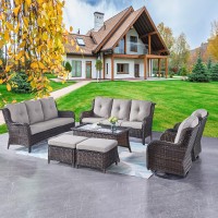 Rilyson Wicker Patio Furniture Set 7 Piece Rattan Outdoor Sectional Conversation Sets With 2 Rocking Swivel Chairs 2 Ottomans