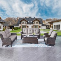 Rilyson Wicker Patio Furniture Set 7 Piece Rattan Outdoor Sectional Conversation Sets With 2 Rocking Swivel Chairs 2 Ottomans