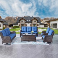 Rilyson Wicker Patio Furniture Set 7 Piece Rattan Outdoor Sectional Conversation Sets With 2 Rocking Swivel Chairs 2 Ottomans