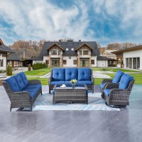 Rilyson Wicker Patio Furniture Set 7 Piece Rattan Outdoor Sectional Conversation Sets With 2 Rocking Swivel Chairs 2 Ottomans