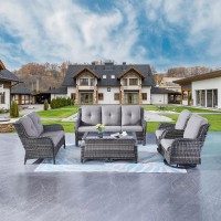 Rilyson Wicker Patio Furniture Set 7 Pc Rattan Outdoor Sectional Conversation Sets With 2 Rocking Swivel Chairs 2 Ottomans 1 S