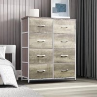 Wlive Fabric Dresser For Bedroom, Tall Dresser With 8 Drawers, Storage Tower With Fabric Bins, Double Dresser, Chest Of Drawers For Closet, Living Room, Hallway, Greige
