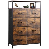 Wlive Fabric Dresser For Bedroom With Open Shelves Tall Dresser With 8 Drawers Storage Tower With Fabric Bins Chest Of Drawer