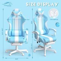 Ferghana Blue Gaming Chair With Bunny Ear Cute Massage Gaming Chairs For Adults Teens Office Pc Gamer Chair With Footrest K