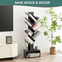 Yoobure Tree Bookshelf 6 Shelf Retro Floor Standing Bookcase Tall Wood Book Storage Rack For Cdsmoviesbooks Utility Book O