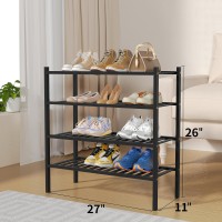 Romguar Craft 4 Tier Bamboo Shoe Rack For Closet Free Standing Wood Shoe Shelf For Entryway Small Space Stackable 27X11X26