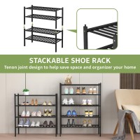 Romguar Craft 4 Tier Bamboo Shoe Rack For Closet Free Standing Wood Shoe Shelf For Entryway Small Space Stackable 27X11X26