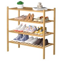 Romguar Craft 4 Tier Bamboo Shoe Rack For Closet Free Standing Wood Shoe Shelf For Entryway Small Space Stackable 27X11X26