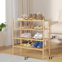 Romguar Craft 4 Tier Bamboo Shoe Rack For Closet Free Standing Wood Shoe Shelf For Entryway Small Space Stackable 27X11X26