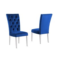 Layla Modern Velvet Upholstered Side Chairs in Blue Set of 2