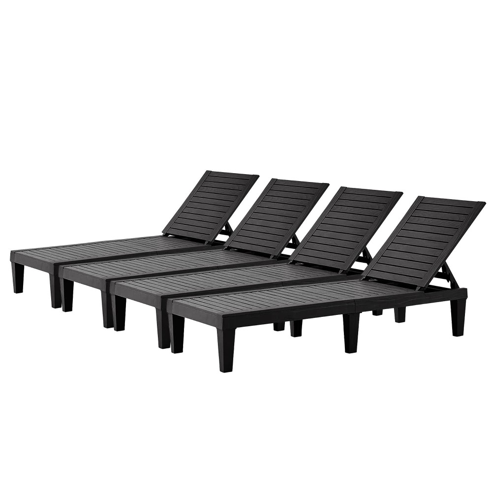 Eunhoo Chaise Lounge Outdoor Set Of 4 Adjustable Pool Lounge Chair With 5 Positions Backrest Waterproof Sun Loungers For Garden