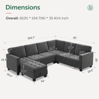 Honbay Velvet Convertible Sectional Sofa L Shaped Couch With Storage Ottoman Corner Sectional Couch With Reversible Chaise Grey