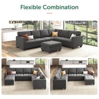 Honbay Velvet Convertible Sectional Sofa L Shaped Couch With Storage Ottoman Corner Sectional Couch With Reversible Chaise Grey