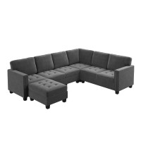 Honbay Velvet Convertible Sectional Sofa L Shaped Couch With Storage Ottoman Corner Sectional Couch With Reversible Chaise Grey