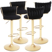 Oduwa Velvet Barstool Set Of 4,Woven 360 Swivel Counter Height Bar Stools With Gold Metal Legs,Modern Adjustable Dining Kitchen Pub Accent Chair With Back And Footrest Counter Height Dining Chairs