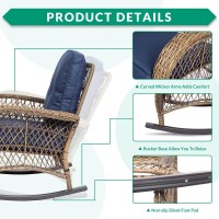 Vivijason Outdoor Wicker Rocking Chair Patio Rattan Rocker Chair With Cushions Steel Frame Allweather Rocking Lawn Wicker F