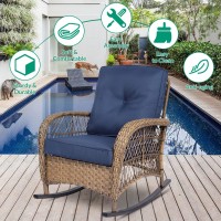 Vivijason Outdoor Wicker Rocking Chair Patio Rattan Rocker Chair With Cushions Steel Frame Allweather Rocking Lawn Wicker F