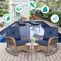 Vivijason 3Piece Outdoor Conversation Bistro Set Patio Wicker Rocking Chairs Rattan Furniture Sets W 2 Rattan Chairs Cushion