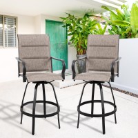 Vongrasig 2 Piece Outdoor Patio Swivel Bar Chairs All Weather Padded Sling Textile High Top Bar Stools Bistro Set For Backyard