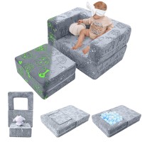 Memorecool Toddler Chair Dogs Glow In Dark Kids Couch Fold Out Modular Chair For Boy Girl Grey Baby Sofa For Bedroom Lounge