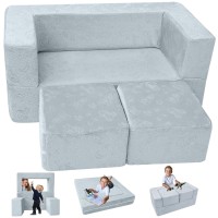 Memorecool Modular Kids Sofa Toddler Play Couch Fold Out For Playroom Glow In Dark Convertible Plush Rocket Foam Couch For Baby