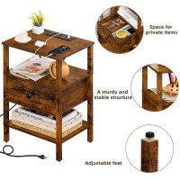 Lerliuo Nightstand With Charging Station And Usb Ports 3Tier Storage End Table With Drawer Shelf Night Stand For Small Spaces