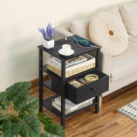 Lerliuo Nightstand With Charging Station And Usb Ports 3Tier Storage End Table With Drawer Shelf Night Stand For Small Spaces