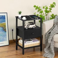 Lerliuo Nightstand With Charging Station And Usb Ports 3Tier Storage End Table With Drawer Shelf Night Stand For Small Spaces