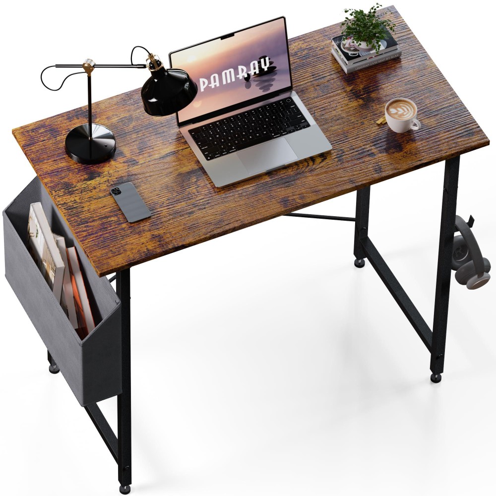 Pamray 32 Inch Computer Desk For Small Spaces With Storage Bag, Home Office Work Desk With Headphone Hook, Small Office Desk Study Writing Table