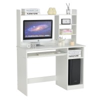Rockpoint Axess White Computer Desk With Hutch, Keyboard Tray And Bookshelf For Home Office Bedroom, Homework And School Studying Writing Desk For Student With Pc Stand, Laptop Desk