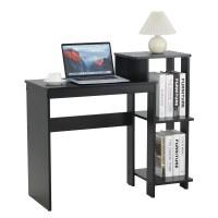 Rockpoint Efficient Small Black Computer Desk With Slot And Printer Shelves, For Small Home Office Bedroom, Homework And School Studying Writing Desk For Student With Ipad Slot, Laptop Desk