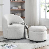 Damaifrom Swivel Barrel Chair With Ottoman, 360 Degree Swivel Round Chair,Modern Upholstered Round Accent Arm Chairs,Teddy Living Room Barrel Chair, Suitable For Bedroom, Office (White)