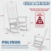 Polydun Outdoor Rocking Chair  Looks Like Wood  High Back Poly Lumber Patio Rocker Chair  365Lbs Support  All-Weather Porch Rocking Chair For Lawn  Backyard  Indoor  Garden  White