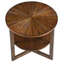 MODERION Large Round End Table, Rustic Beside Table with Umbrella Shaped Top, Traditional Circular Sofa Side Table with Storage, Nightstand, Telephone Table for Living Room Vintage Brown CJZ3338NC