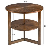 MODERION Large Round End Table, Rustic Beside Table with Umbrella Shaped Top, Traditional Circular Sofa Side Table with Storage, Nightstand, Telephone Table for Living Room Vintage Brown CJZ3338NC