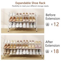 Gewudraw 3Tier Shoe Rack Expandable Width Adjustable Shoe Shelf Storage Organizer 4153 Metal Standing Shoe Rack For Bedroo