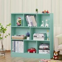 Leyaoyao 8 Cube Bookshelf With Base 3 Tier Modern Mintgreen Kids Bookcase Standing Wide Bookshelves Storage Organizer Toy Shelf