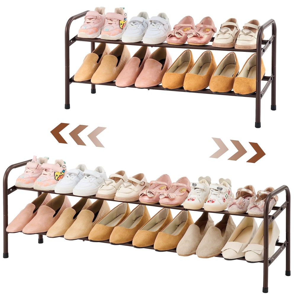 Gewudraw 2Tier Shoe Rack Expandable Width Adjustable Shoe Shelf Storage Organizer 4153 Metal Standing Shoe Rack For Bedroo