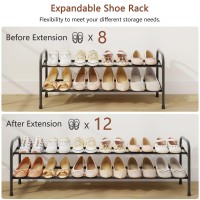 Gewudraw 2Tier Shoe Rack Expandable Width Adjustable Shoe Shelf Storage Organizer 4153 Metal Standing Shoe Rack For Bedroo