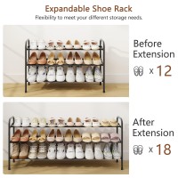 Gewudraw 3Tier Shoe Rack Expandable Width Adjustable Shoe Shelf Storage Organizer 4153 Metal Standing Shoe Rack For Bedroo