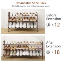 Gewudraw 3Tier Shoe Rack Expandable Width Adjustable Shoe Shelf Storage Organizer 4153 Metal Standing Shoe Rack For Bedroo