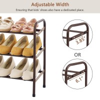 Gewudraw 3Tier Shoe Rack Expandable Width Adjustable Shoe Shelf Storage Organizer 4153 Metal Standing Shoe Rack For Bedroo