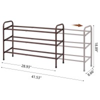 Gewudraw 3Tier Shoe Rack Expandable Width Adjustable Shoe Shelf Storage Organizer 4153 Metal Standing Shoe Rack For Bedroo