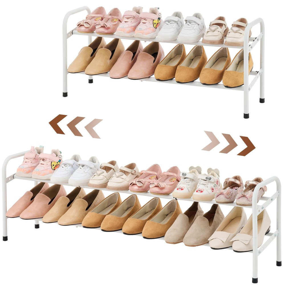 Gewudraw 2Tier Shoe Rack Expandable Width Adjustable Shoe Shelf Storage Organizer 4153 Metal Standing Shoe Rack For Bedroo