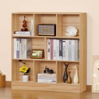 Leyaoyao 8 Cube Bookshelf With Base 3 Tier Midcentury Modern Natural Bookcase Standing Wide Bookshelves Storage Organizer Shelf