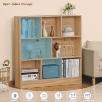 Leyaoyao 8 Cube Bookshelf With Base 3 Tier Midcentury Modern Natural Bookcase Standing Wide Bookshelves Storage Organizer Shelf