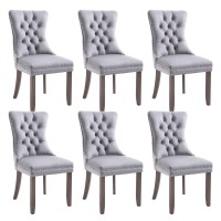 Virabit Dining Room Chairs Set Of 6, Velvet Tufted Dining Chairs With Nailhead Back And Ring Pull Trim, Upholstered Dining Chairs For Kitchen/Bedroom/Dining Room (Light Grey)