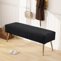 Furnimart 44 Inch Bedroom Ottoman Bench, Black Upholstered End Of Bed Bench With Gold Legs For Living Room Bedroom Dinning Room Entryway, Black