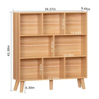 Leyaoyao Wooden 8 Cube Book Shelf Natural 3 Tier Bookshelf With Legs Modern Open Storage Organizer Boho Bookcase Display Cabin